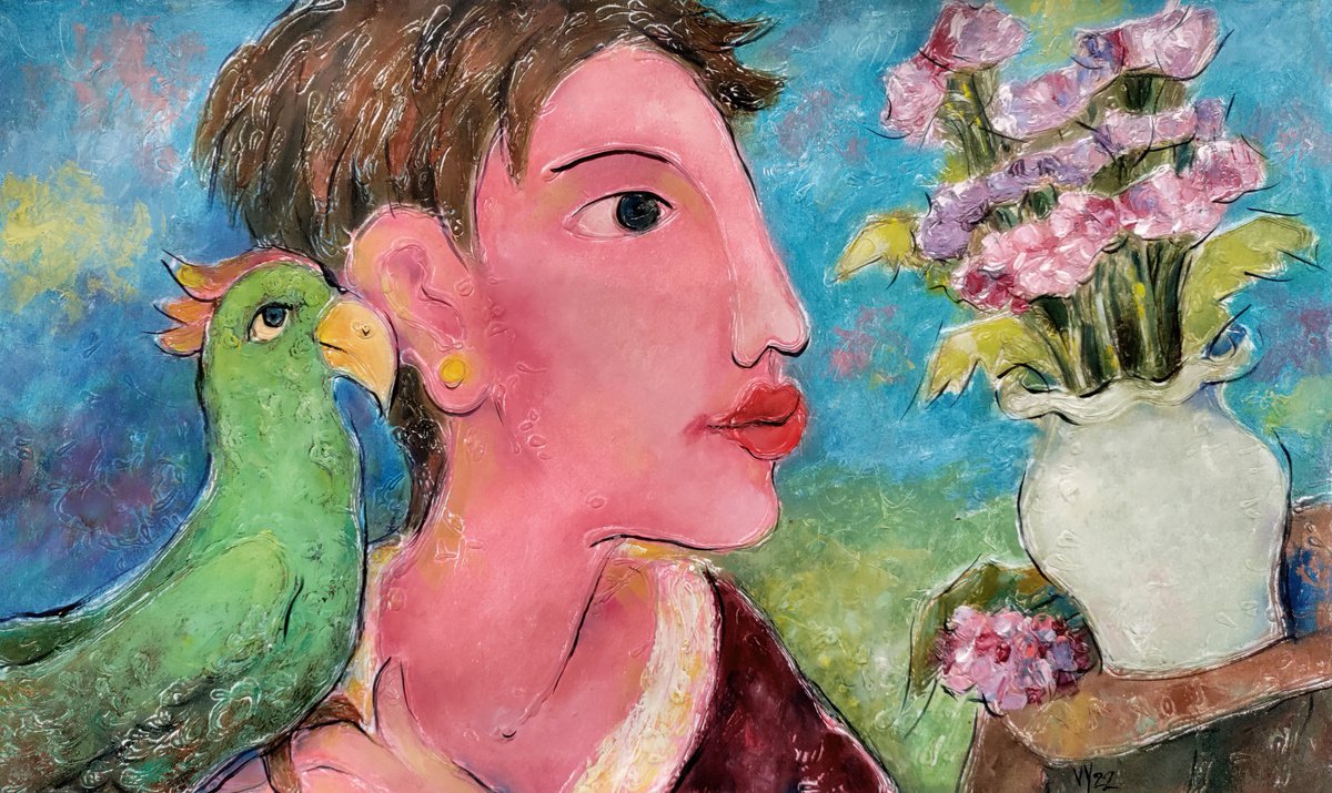 Girl with a Parrot by Valentina Yevmenenko