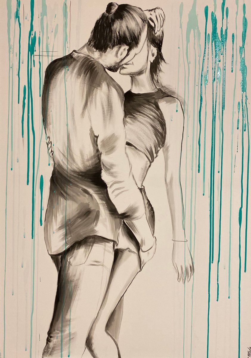 Abstract Portrait Acrylic Painting By Eka Peradze, 30 X 41, Action.3D Couple. Eka Peradze Art., Original Artwork