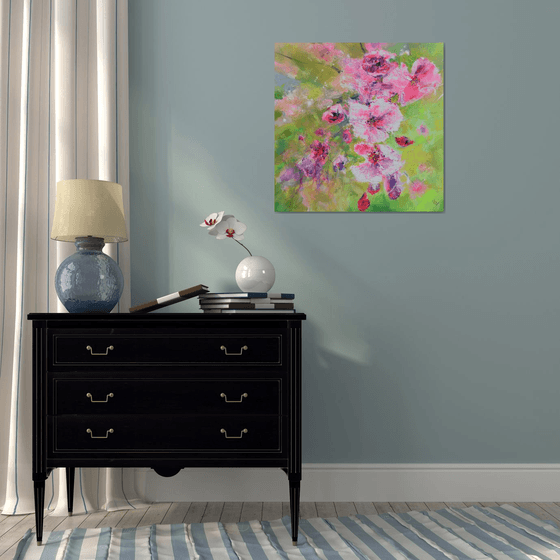 Cherry Flowers in Light Greens