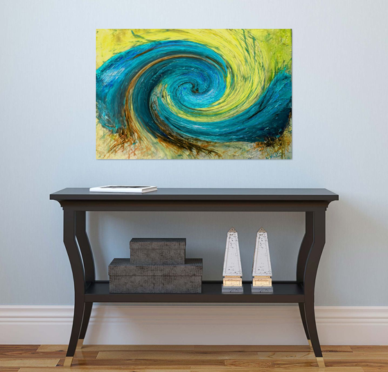 Abstract Wave in Turquoise and Chartreuse