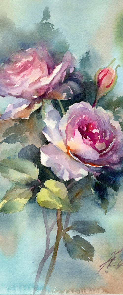 Pink roses on a turquoise by Yulia Evsyukova