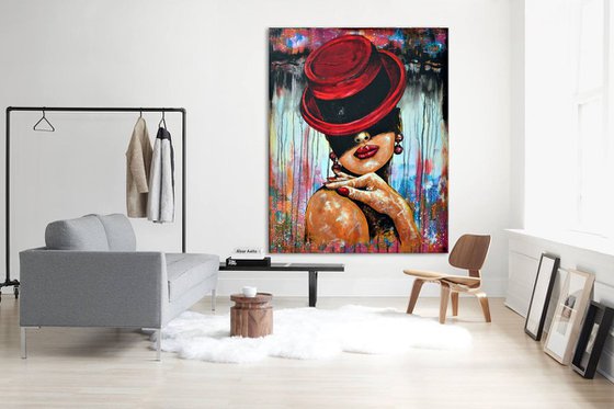In The Shade - Large Fashionable Original Home Decor Art  On The Deep Edge Canvas Ready To Hang