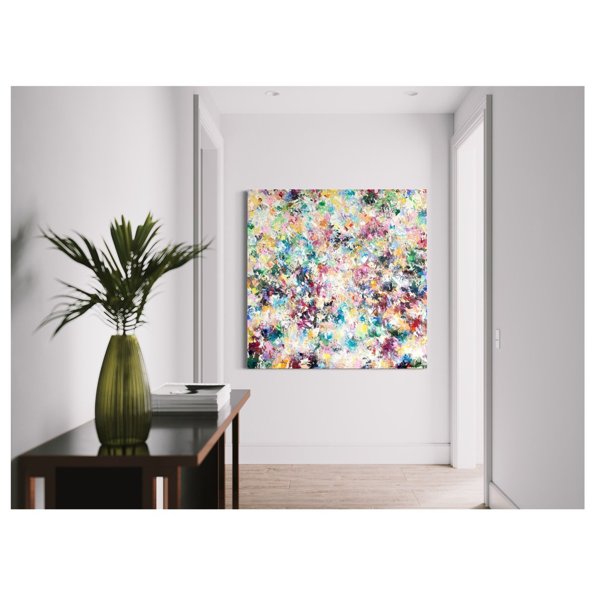 Expressive Abstract Acrylic Painting By Maria Esmar, 54 X 54", Blooming Love, Original Artwork