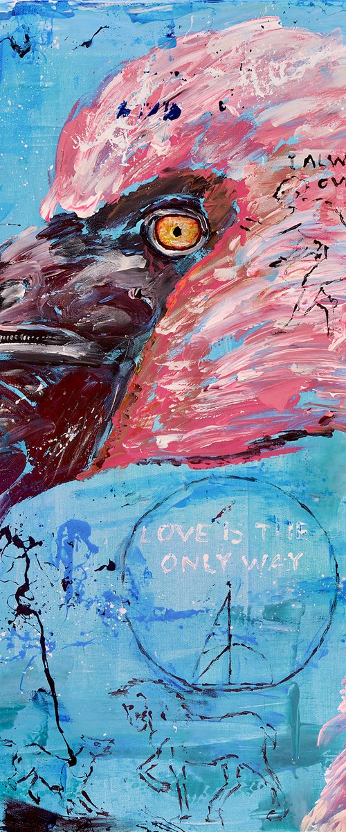 Flamingo bird : LOVE IS THE ONLY WAY - 80 x 80 cm | 31.5"x31.5" Series Hidden Treasures by Oswin Gesselli by Oswin Gesselli