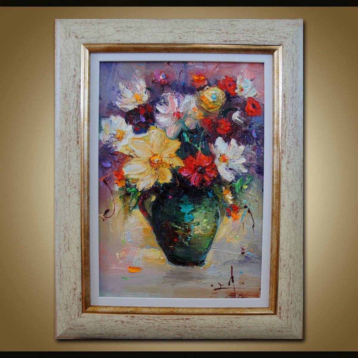 Expressive Botanical Oil Painting By Stanislav Lazarov, 12 X 16", Bloosom Bouquet, Original Artwork