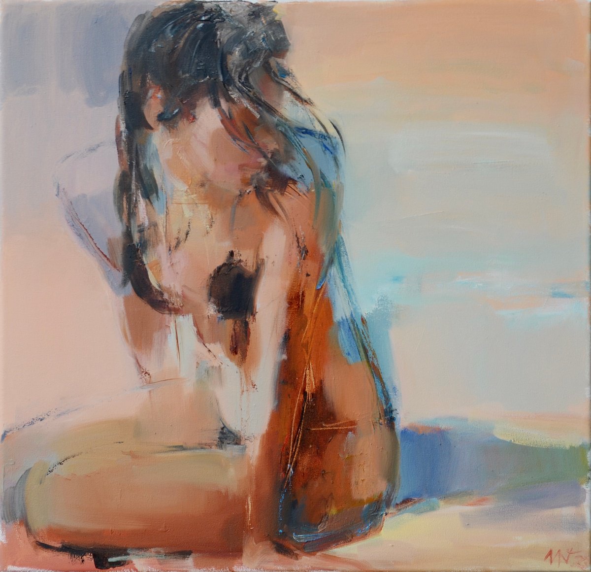 Impressionistic Portrait Oil Painting By Nelina Trubach-Moshnikova, 20 X 20", Ashore, Original Artwork