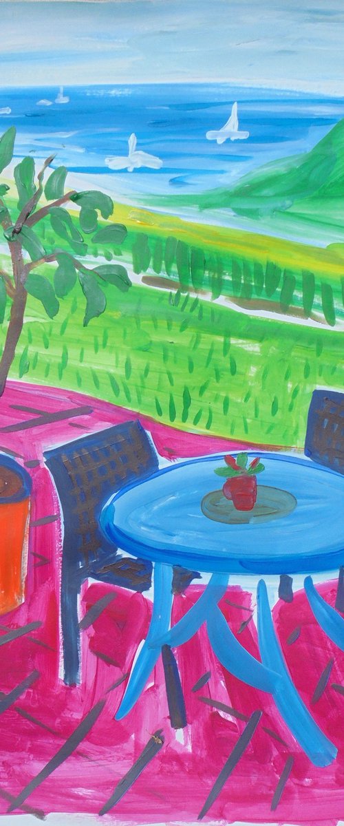 Patio table with sea view by Kirsty Wain