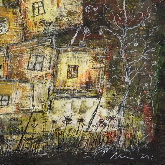 The Mill - mixed media painting