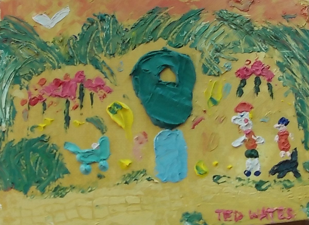 Naive Landscape Oil Painting By Ted Wates, 7 X 5", Barbara Hepworth, Original Artwork