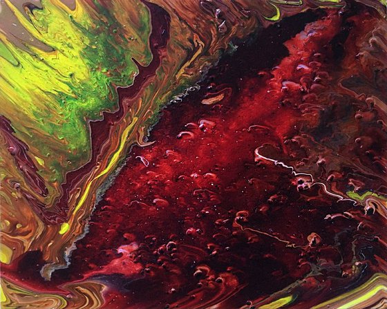 "Hell Broke Loose" - FREE USA SHIPPING - Original Abstract PMS Fluid Acrylic Painting, Framed - 22 x 18 inches