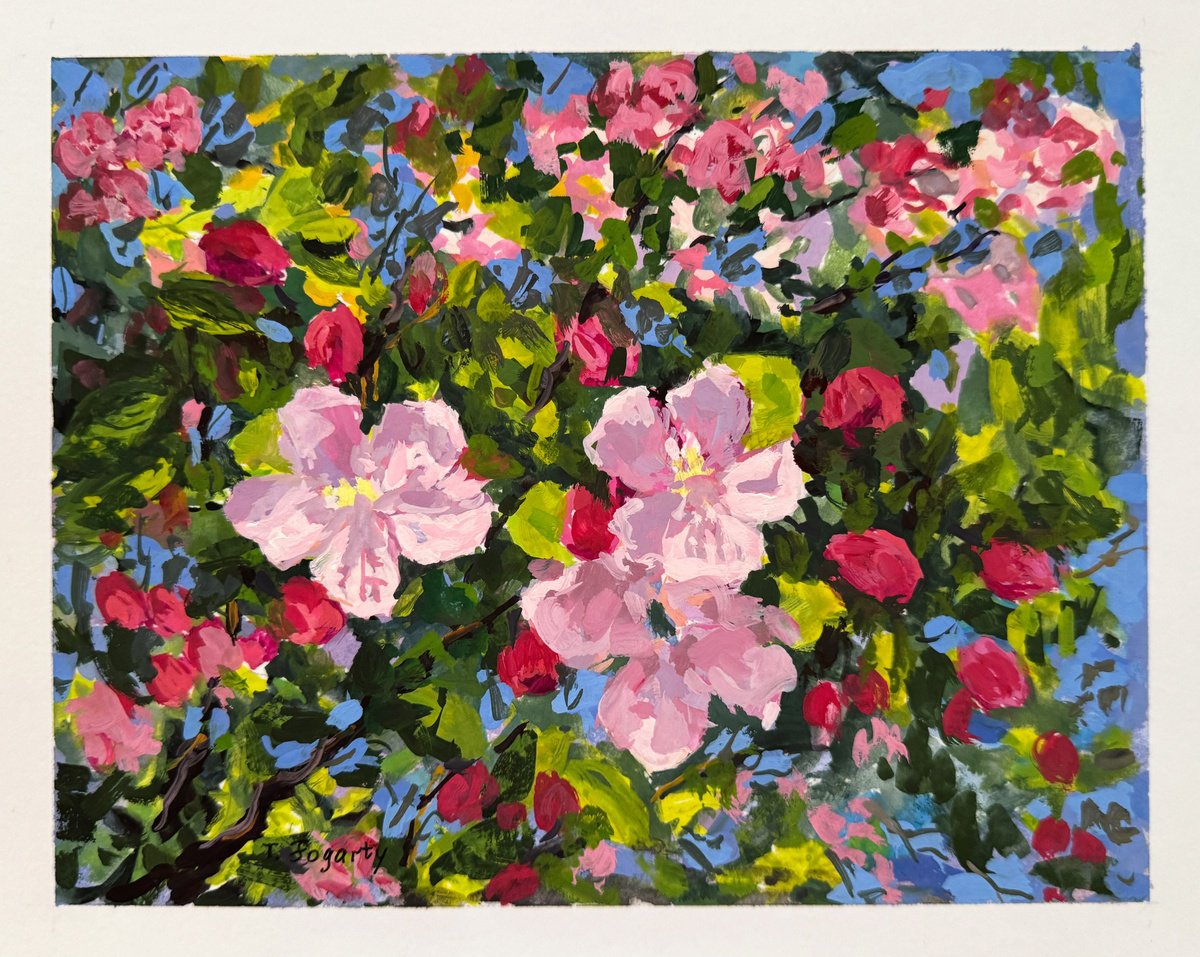 Impressionistic Botanical Painting By Tatyana Fogarty, 10 X 8", Crabapple Blossoms, Original Artwork