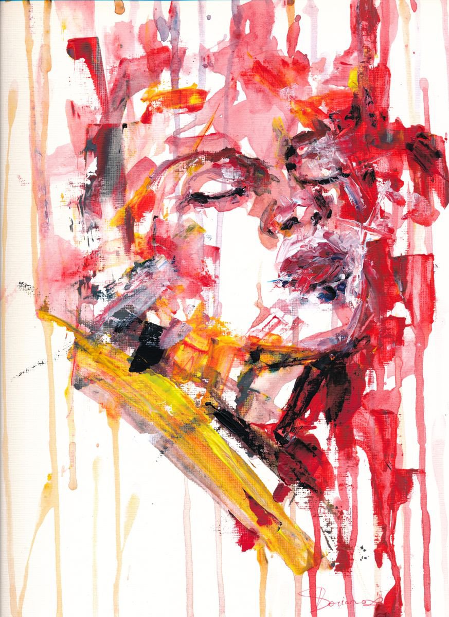 Expressive Portrait Acrylic Painting By Doriana Popa, 9 X 12, Loved, Original Artwork