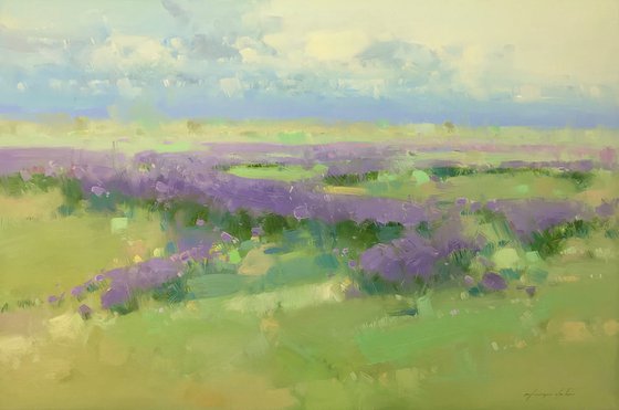 Violet Meadow, Original oil painting, Handmade artwork, One of a kind