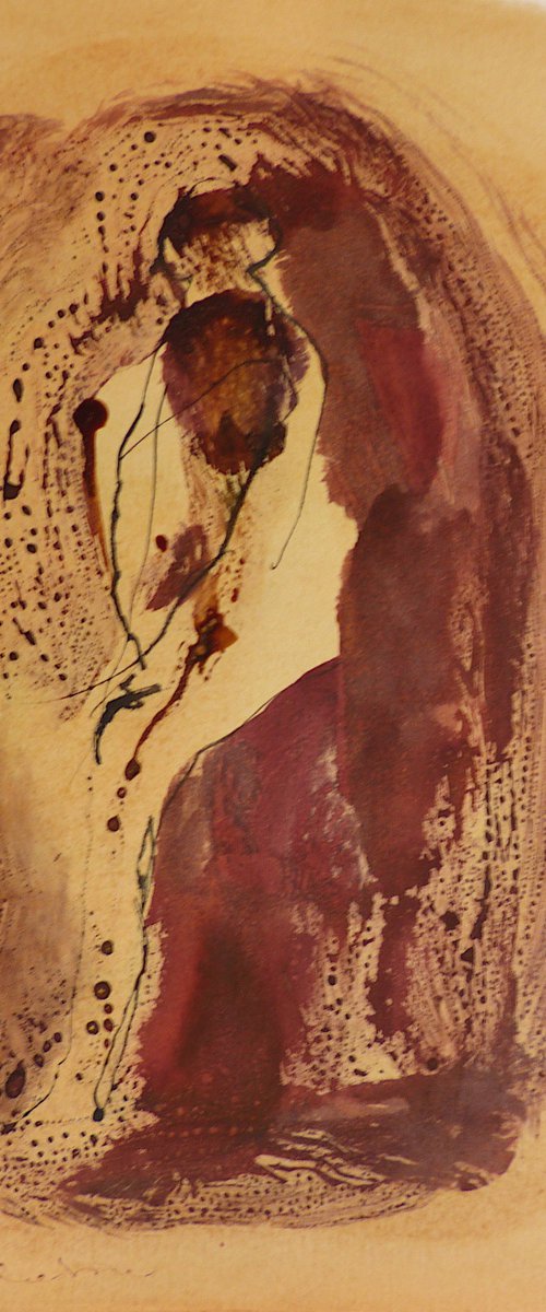 The Woman 19-3, ink and oil on paper 29x21 cm by Frederic Belaubre