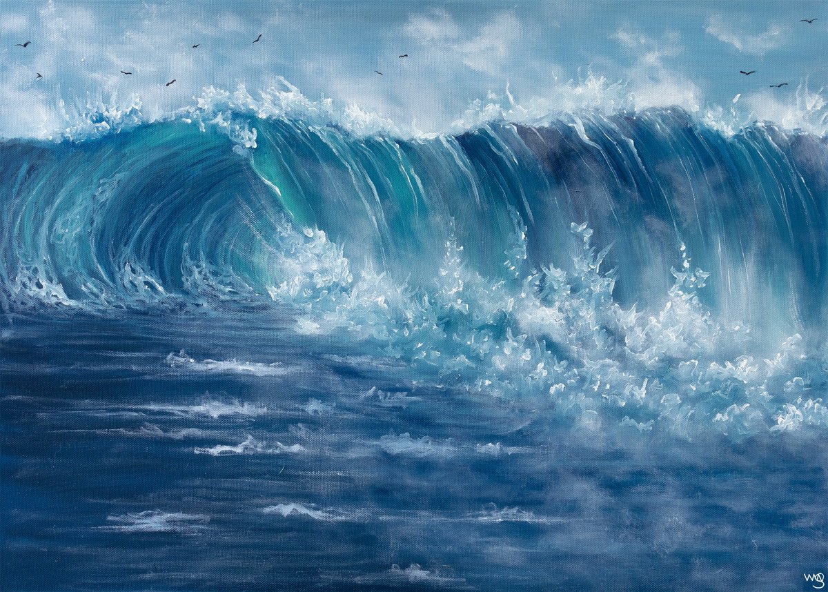 Photorealistic Landscape Oil Painting By Sarah Vms Art, 28 X 20", Second Wave, Original Artwork