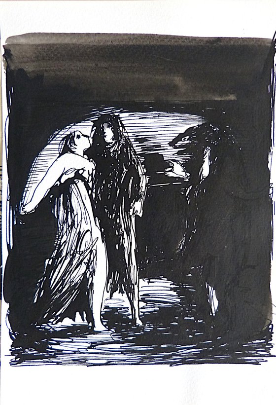The Lovers and the Monster, 16x24  cm