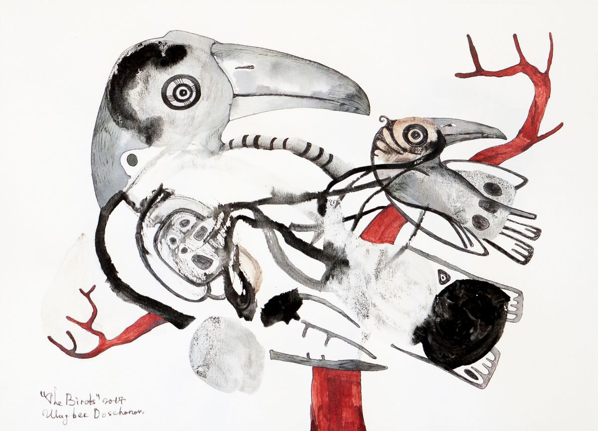 Birds - ink painting on paper by Ulugbek Doschanov