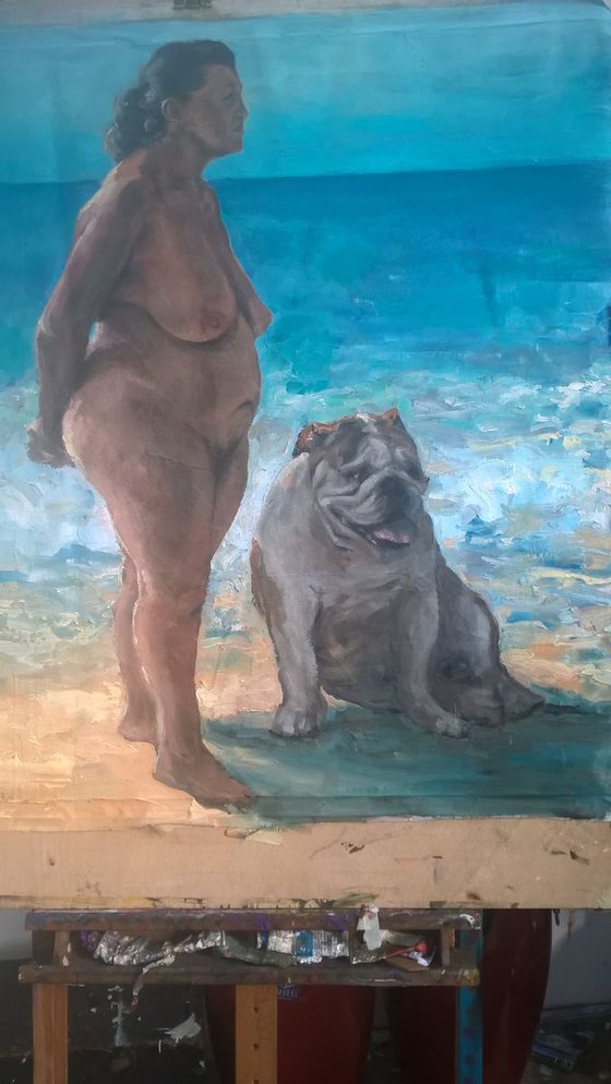 nude with bulldog