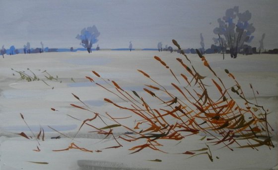 winter. original painting 29x18 cm