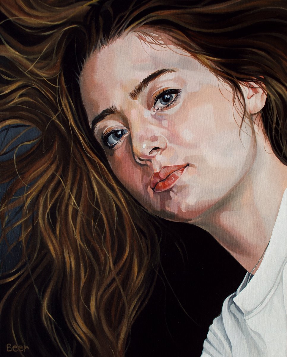 Expressive Portrait Oil Painting By Jo Beer, 18 X 22, Lustre, Original Artwork