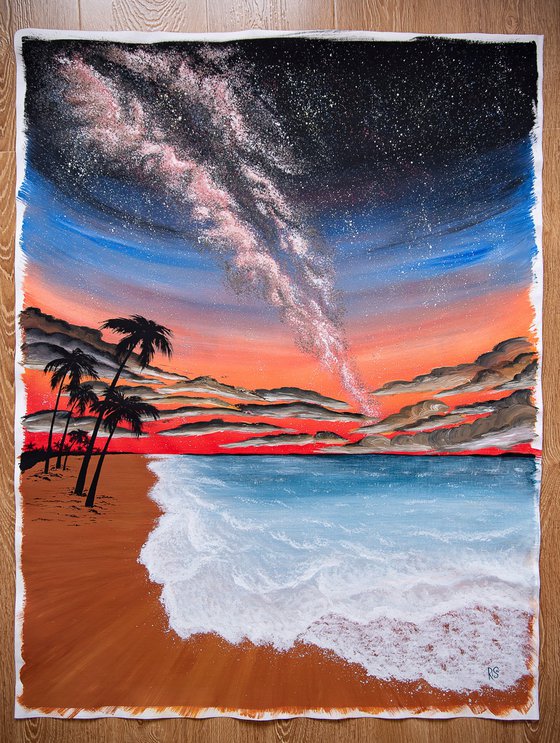 Coral sky and ocean wave