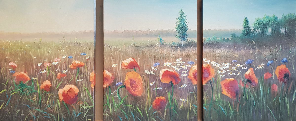 Poppies - Triptych by Vladimir Jarmolo