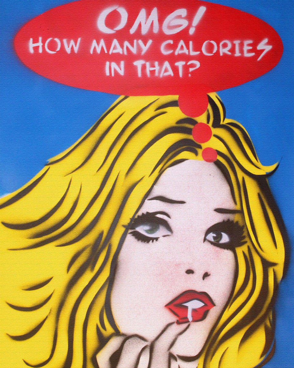 Urban And Pop Painting , Calories (On A Box Canvas) By Juan Sly, 23 X 30, Artwork For Sale On Artfinder