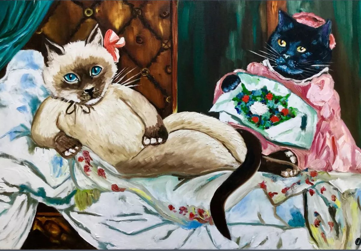 Expressive Animal Oil Painting By Olga Koval, 30 X 20", Olympia., Original Artwork