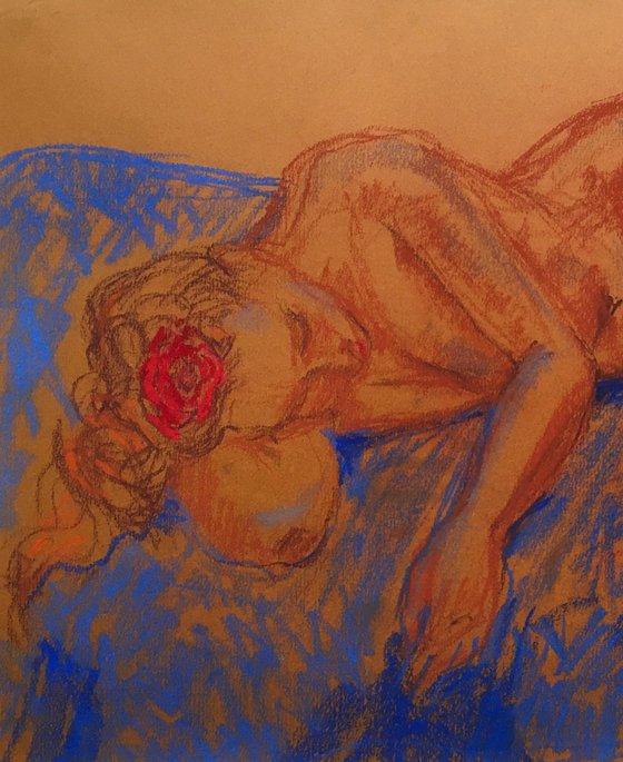 Reclining nude with a Rose in Her Hair