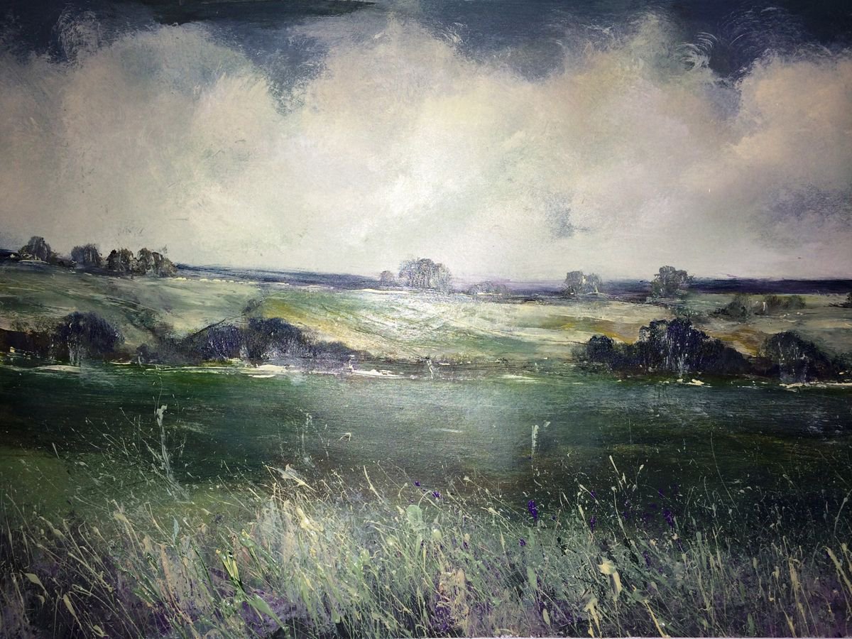 English Meadows I Landscape On Thick Card by Maxine Anne Martin