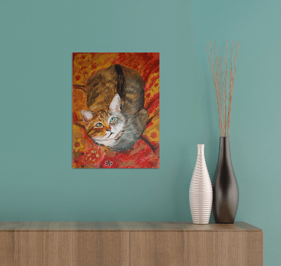 Cat I / FROM THE ANIMAL PORTRAITS SERIES / ORIGINAL OIL PASTEL PAINTING