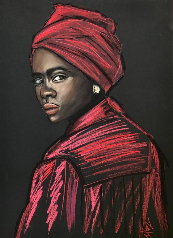 “Akello” portrait fashion pastel drawing on paper