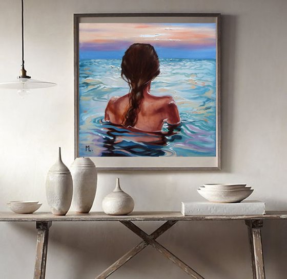 " SUNRISE ... " original painting SEA summer GIFT sea swimming