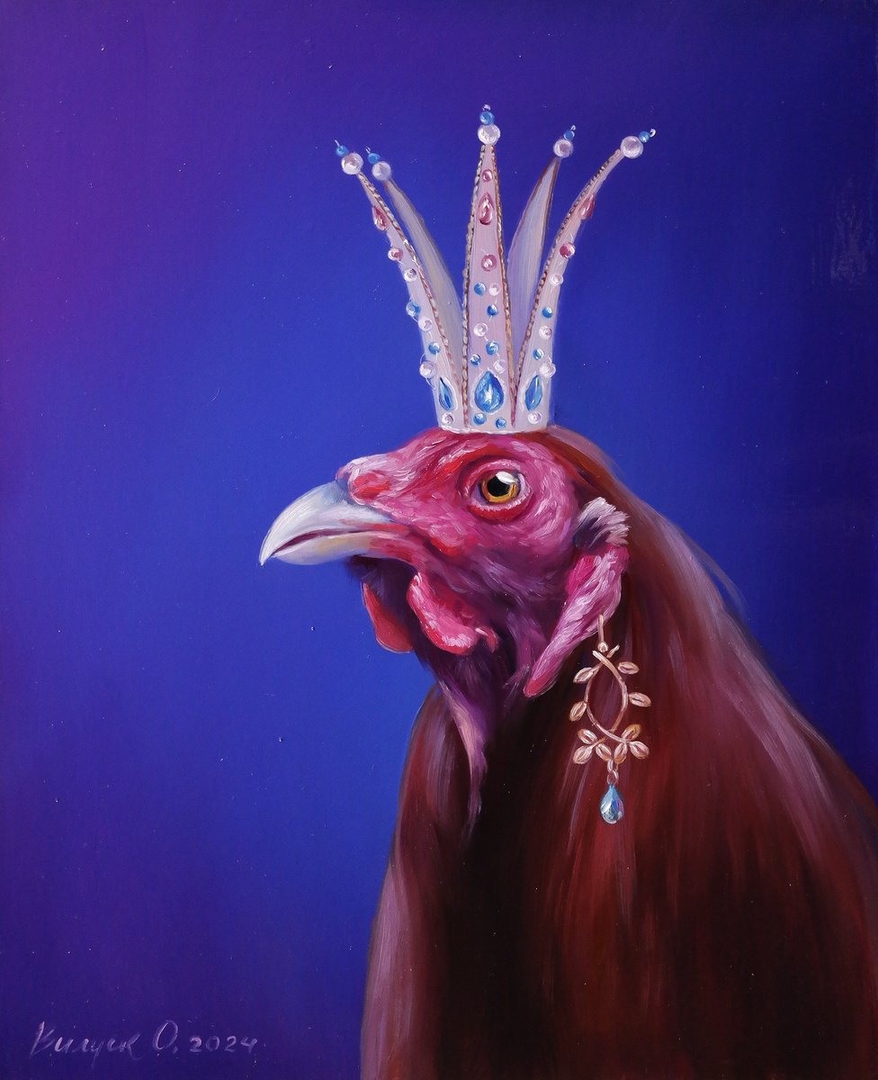 Illustrative Animal Oil Painting By Lena Vylusk, 10 X 12", "Gorgeous", Original Artwork