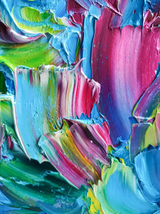 Blue Pink Floral Painting