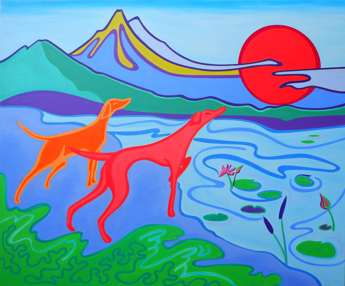 Surrealistic Landscape Oil Painting By Van Lanigh, 47 X 39", Secrets Of The Garden, Original Artwork