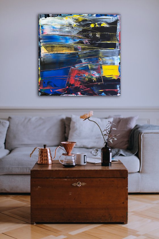 "Cut To Pieces" - Original PMS Large Abstract Acrylic Painting On Canvas - 36" x 36"