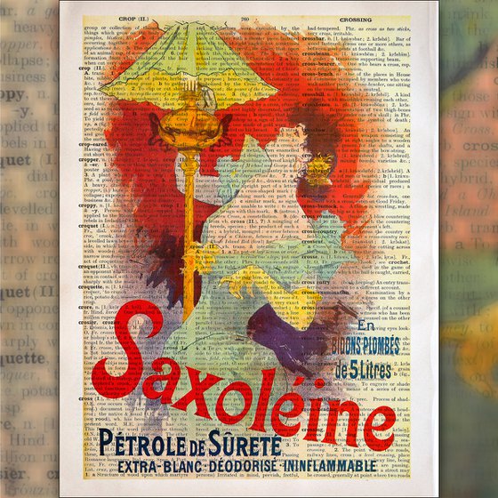 Saxoléine, Pétrole de sureté - Collage Art Print on Large Real English Dictionary Vintage Book Page