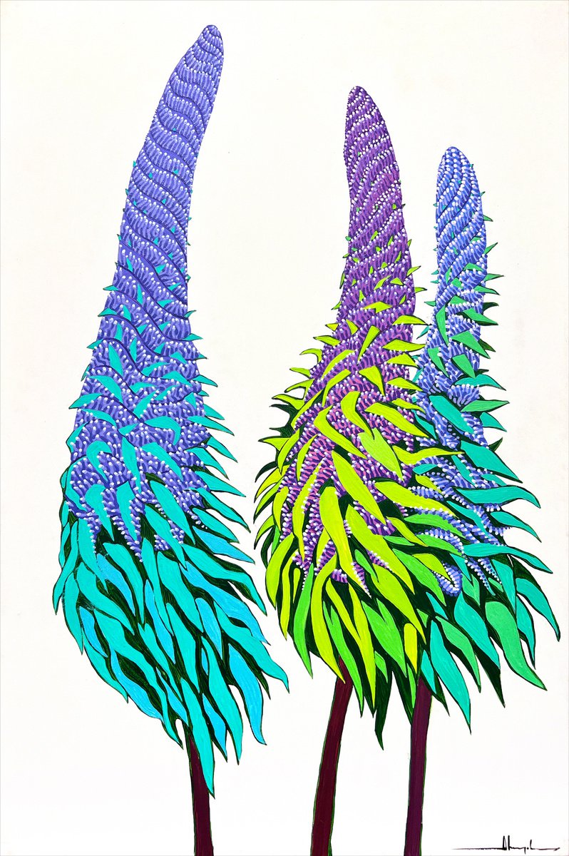 Urban And Pop Botanical Acrylic Painting By Alex Nizovsky, 24 X 36, Pride Of Madeira, Original Artwork