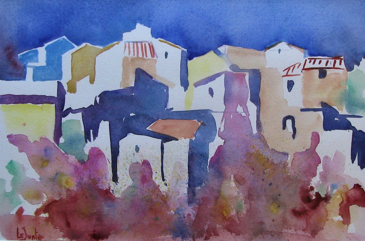Impressionistic Cityscapes Watercolour By Jean-Noel Le Junter, 17 X 13, French Village 3, Original Artwork