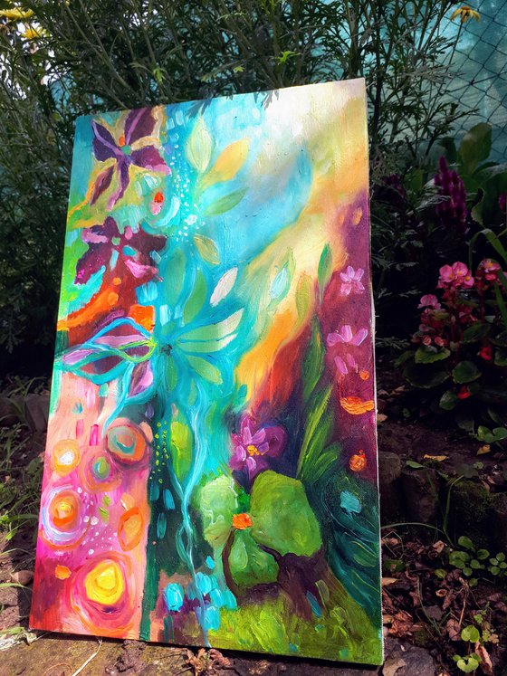 Play in the Garden (30x50cm) oil on canvas