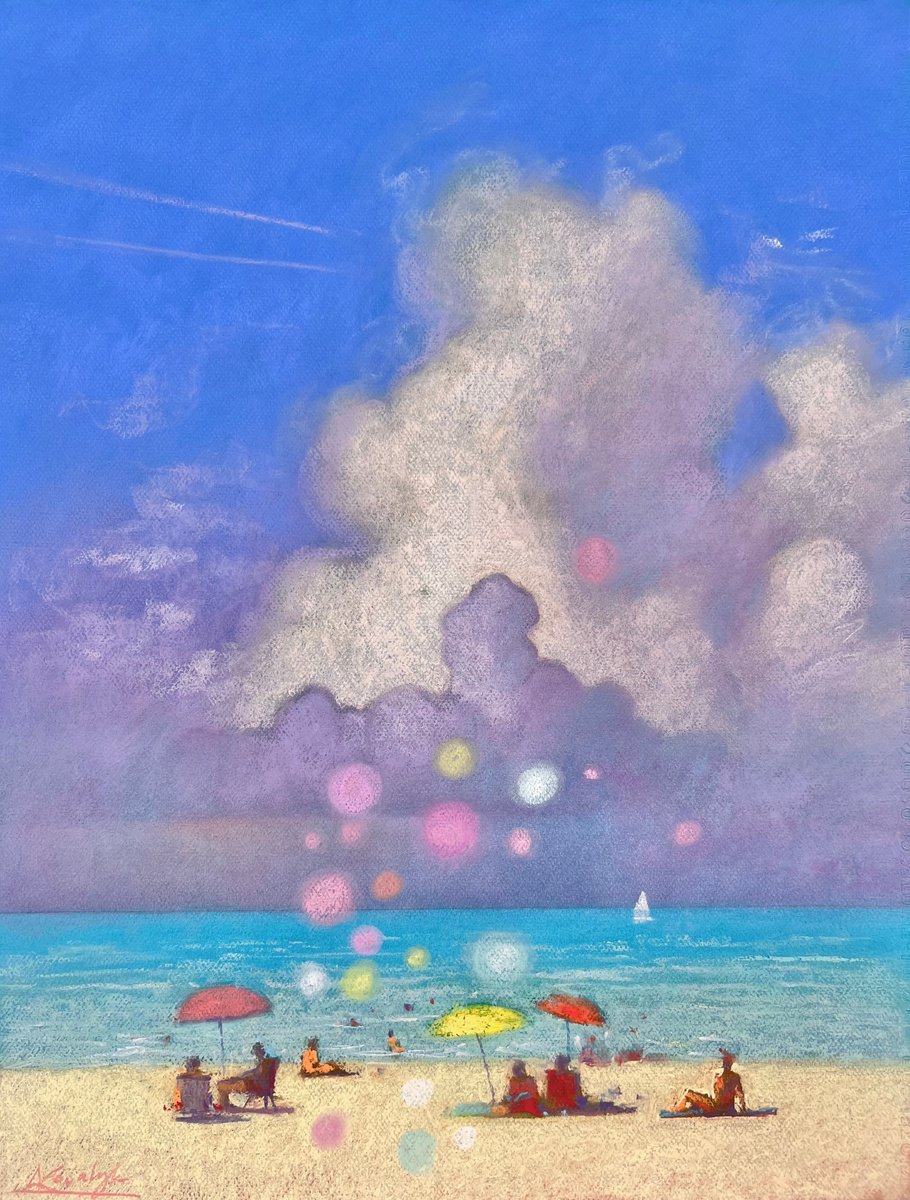 Impressionistic Landscape Pastel Drawing By Andrii Kovalyk, 20 X 26, A Bright Summer Day At Sea, Original Artwork