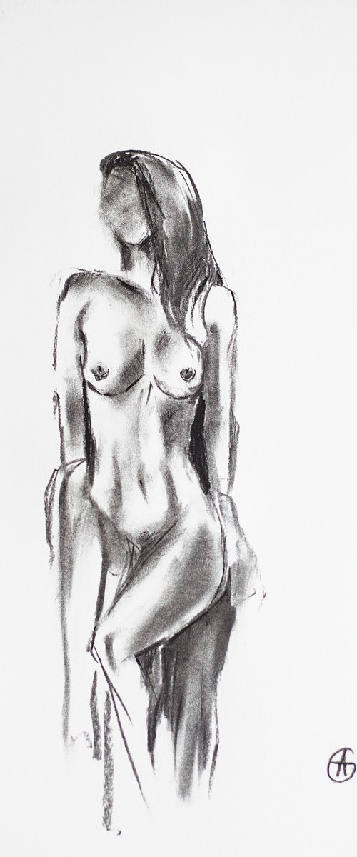 Nude in charcoal. 19. Black and white minimalistic female girl beauty body positive by Sasha Romm