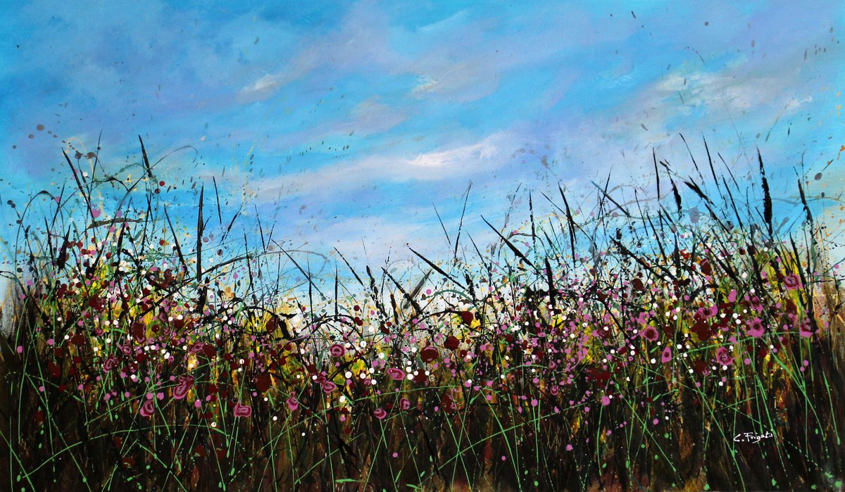 Expressive Botanical Acrylic Painting By Cecilia Frigati, 54 X 33, New Reflection, Original Artwork