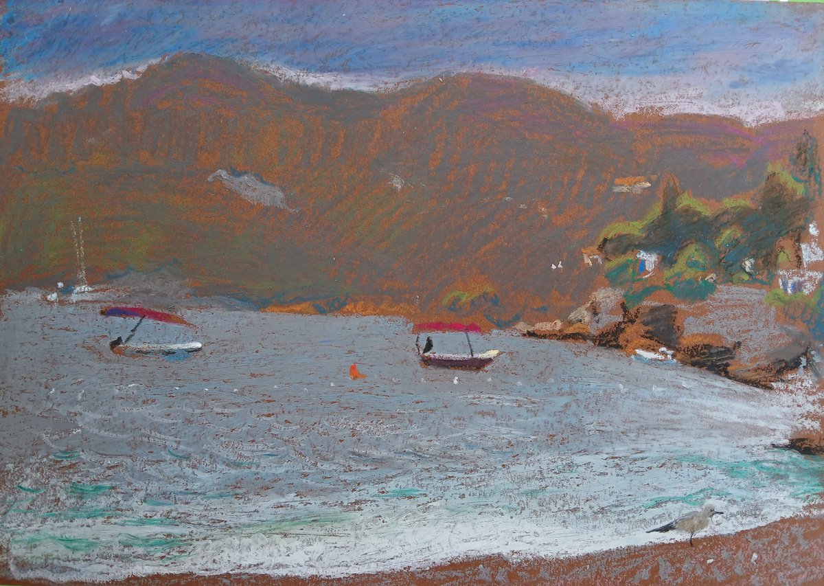 Impressionistic Landscape Pastel Drawing By Vasyl Koval, 16 X 12", Rainy Day, Original Artwork