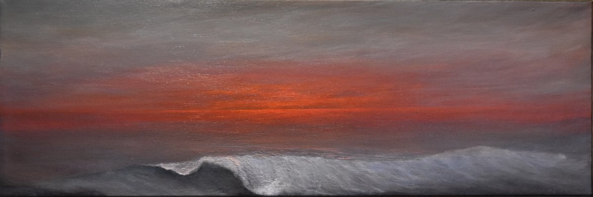 Impressionistic Landscape Acrylic Painting By Tamara Bettencourt, 24 X 8", The Sun Sets For You, Original Artwork