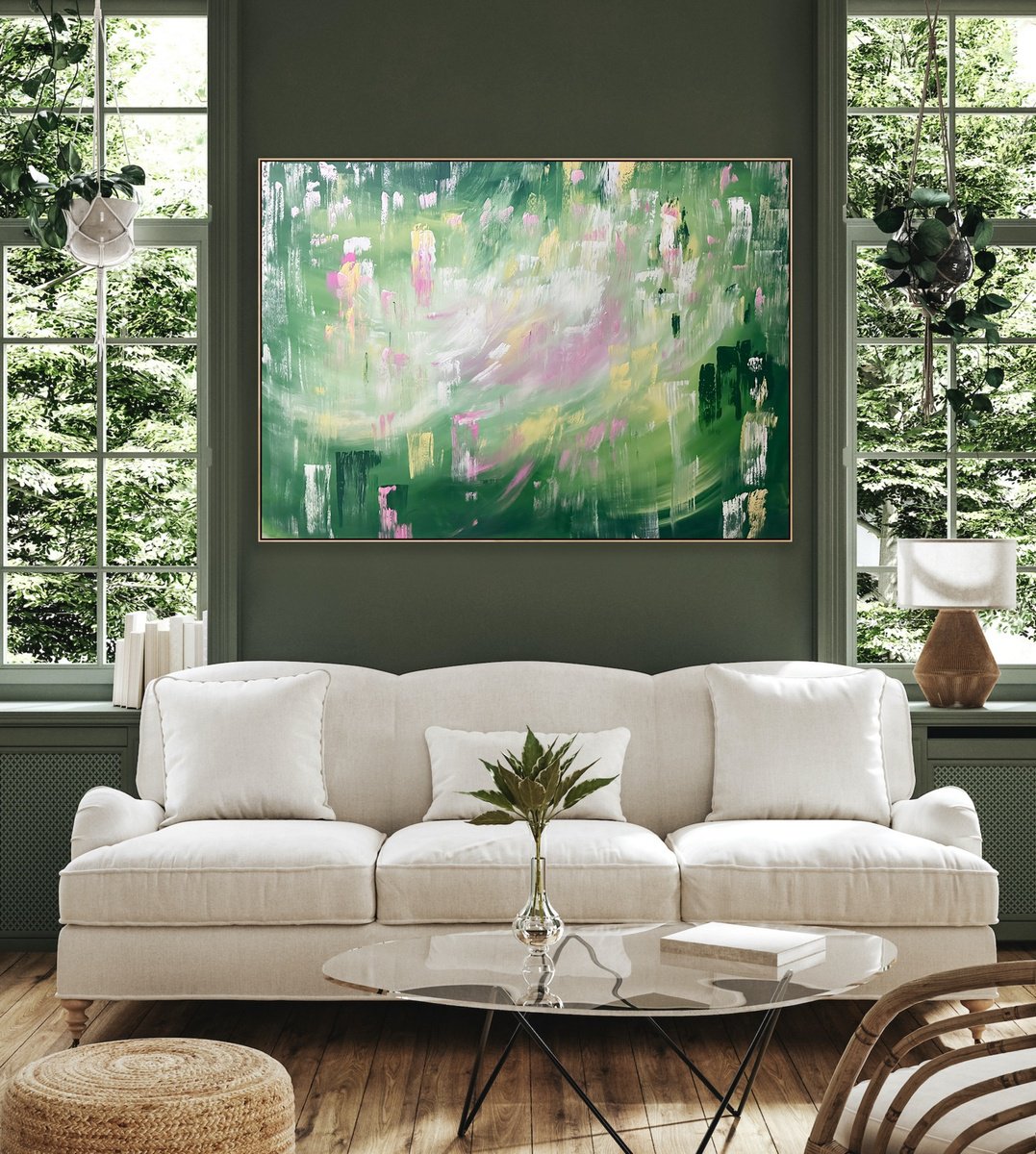 Organic Abstract Acrylic Painting By Alanah Jarvis, 81 X 55, Happiness Grows Here, Original Artwork