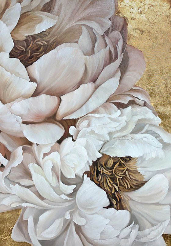 "Golden Silk Flowers 2" Pink gold oil flowers