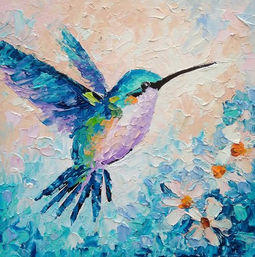 Hummingbird Painting Original Art Bird Artwork Mini Wall Art by Yulia Berseneva