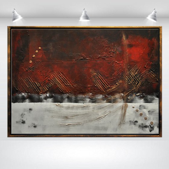 Red Abstract - abstract acrylic painting, canvas wall art, red grey, framed modern art